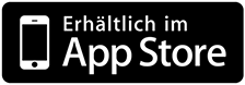 Logo Apple App Store (witte mobiele telefoon met witte letters "Available in the App Store" tegen een zwarte achtergrond)