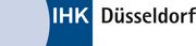 Logo der IHK Düsseldorf in hellblau und dunkelblau mit weißen Großbuchstaben
